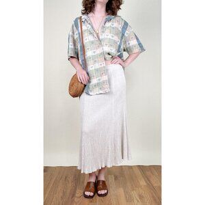 Vintage Woven Heart Plaid Button Up Down Shirt Blouse Top Oversized Grannycore